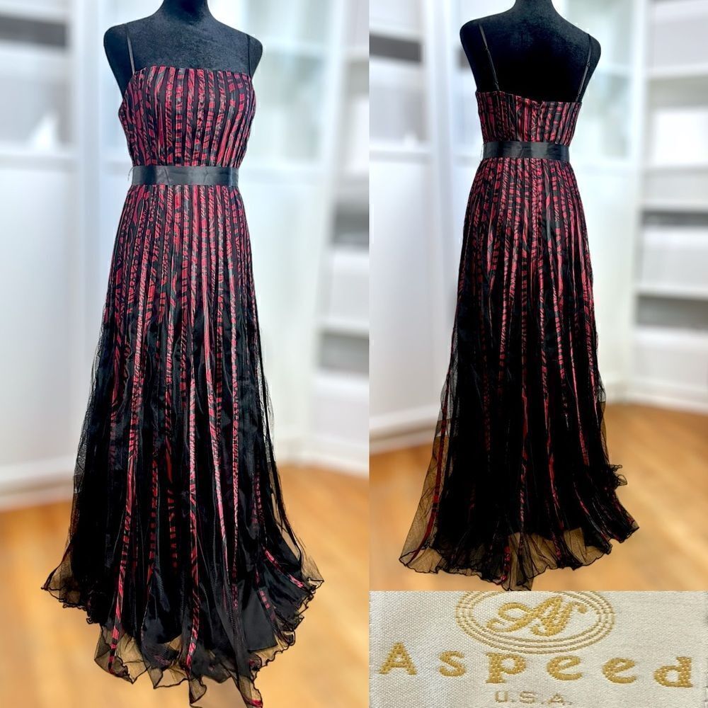 ASPEED Metallic Corset Striped Maxi Dress Gown Satin and Tule Size M